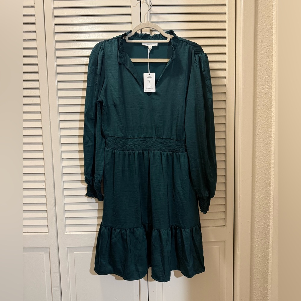 Lucky Brand Women's Green Smocked Midi Dress